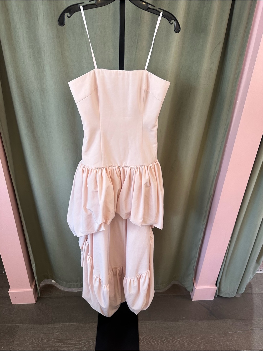 BCBGMaxAzria Blush Pink Strapless Bubble Hem Hi-Low Dress